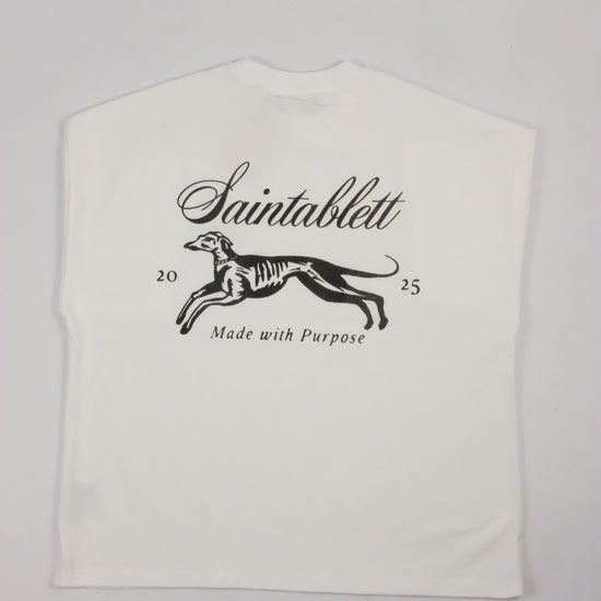 White t shirt black text and zebra design on a white background