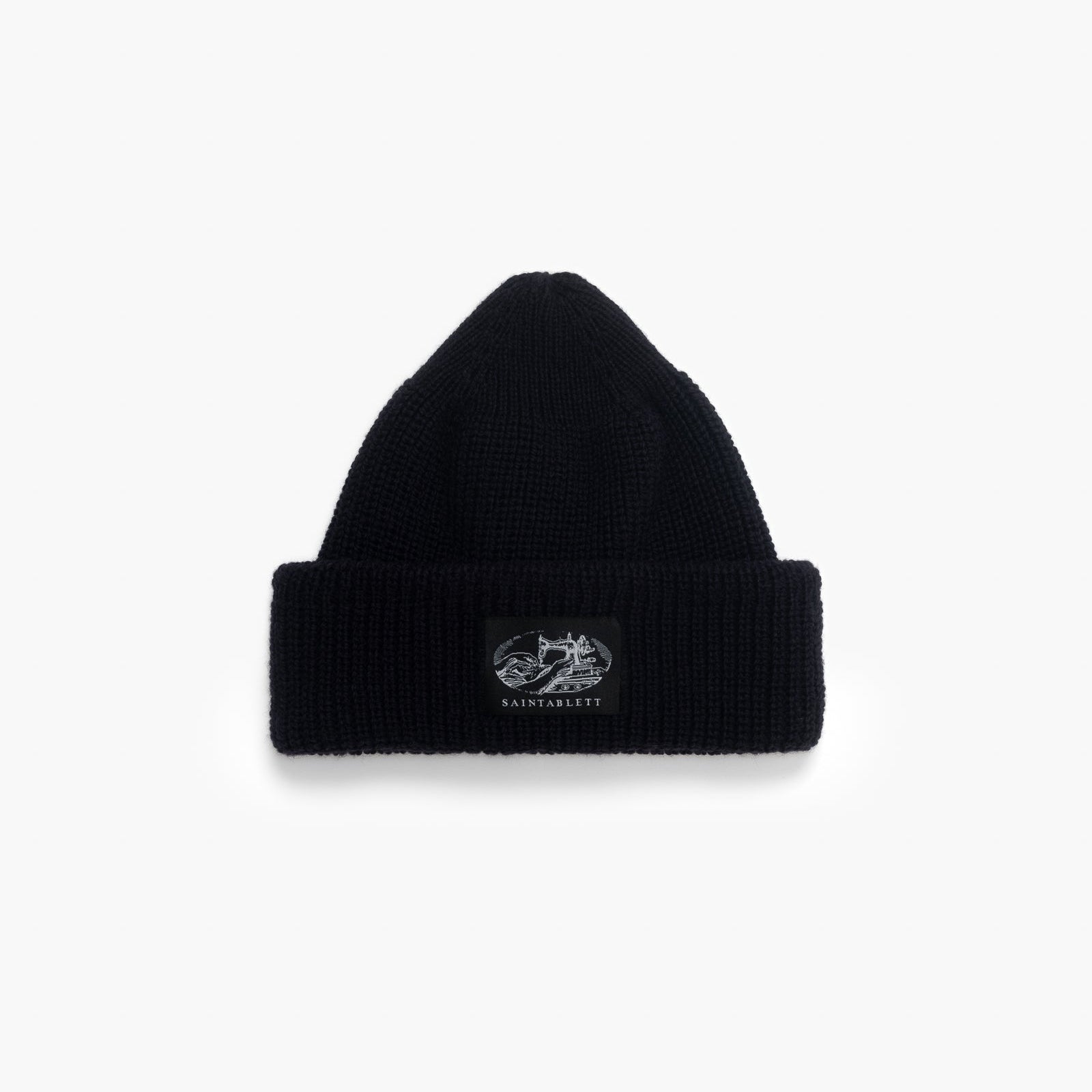 A black hat on a white background 