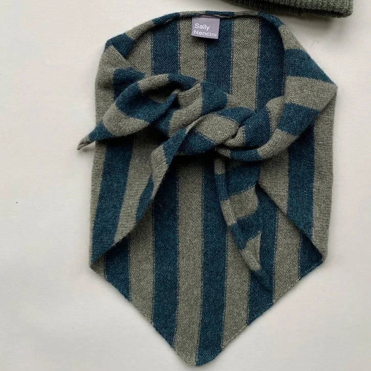 Green and teal striped scarf on a white background 