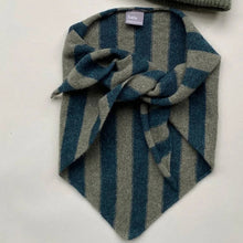 Load image into Gallery viewer, Green and teal striped scarf on a white background 
