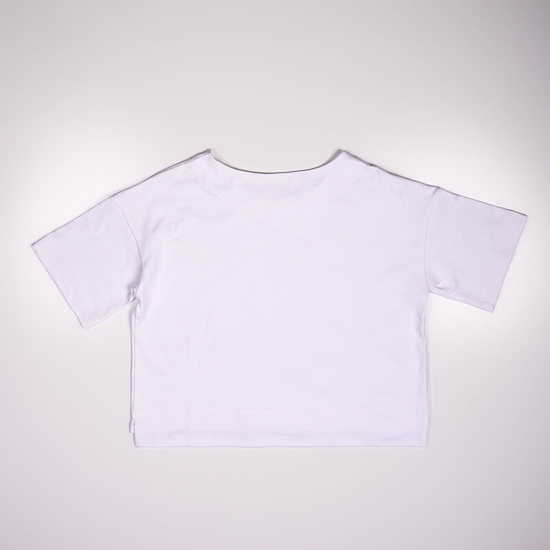 White crop top on a light gray background