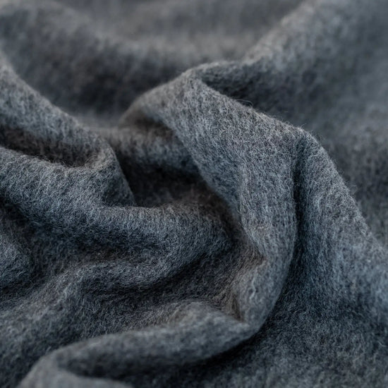 Close-up of grey  lambswool knitted scarf