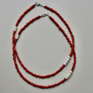 Third Drawer Up - Red Coral  and Pearl Beaded Necklace