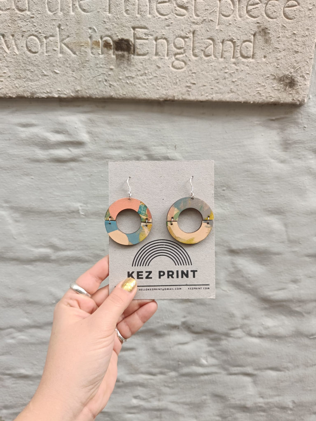 Kez Print - Kate Circle Screen Printed Ply Wood Earrings