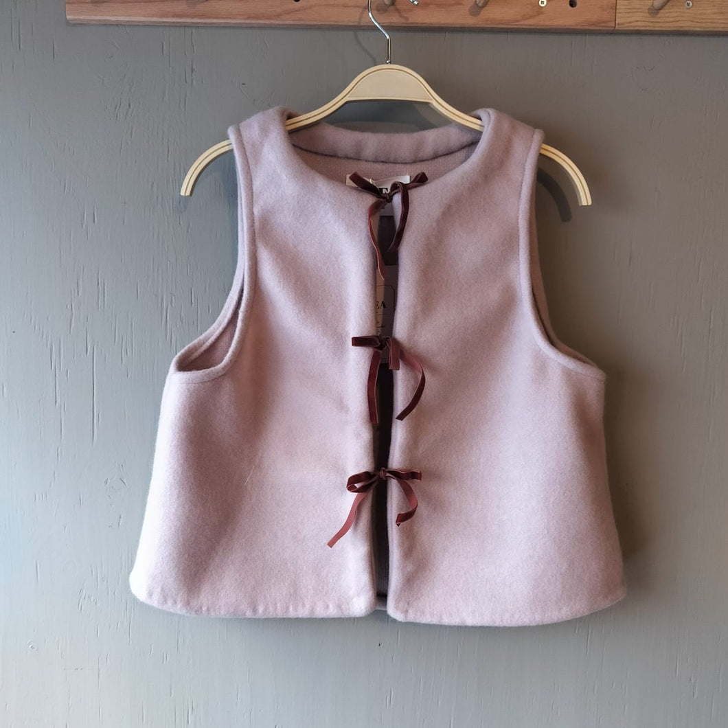 Frea Vintage - Velvet Tie Waistcoat In Light Pink Wool