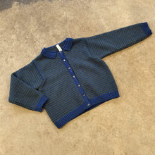 Load image into Gallery viewer, Yetton - The Collared Cardigan in Blue And Green Stripe
