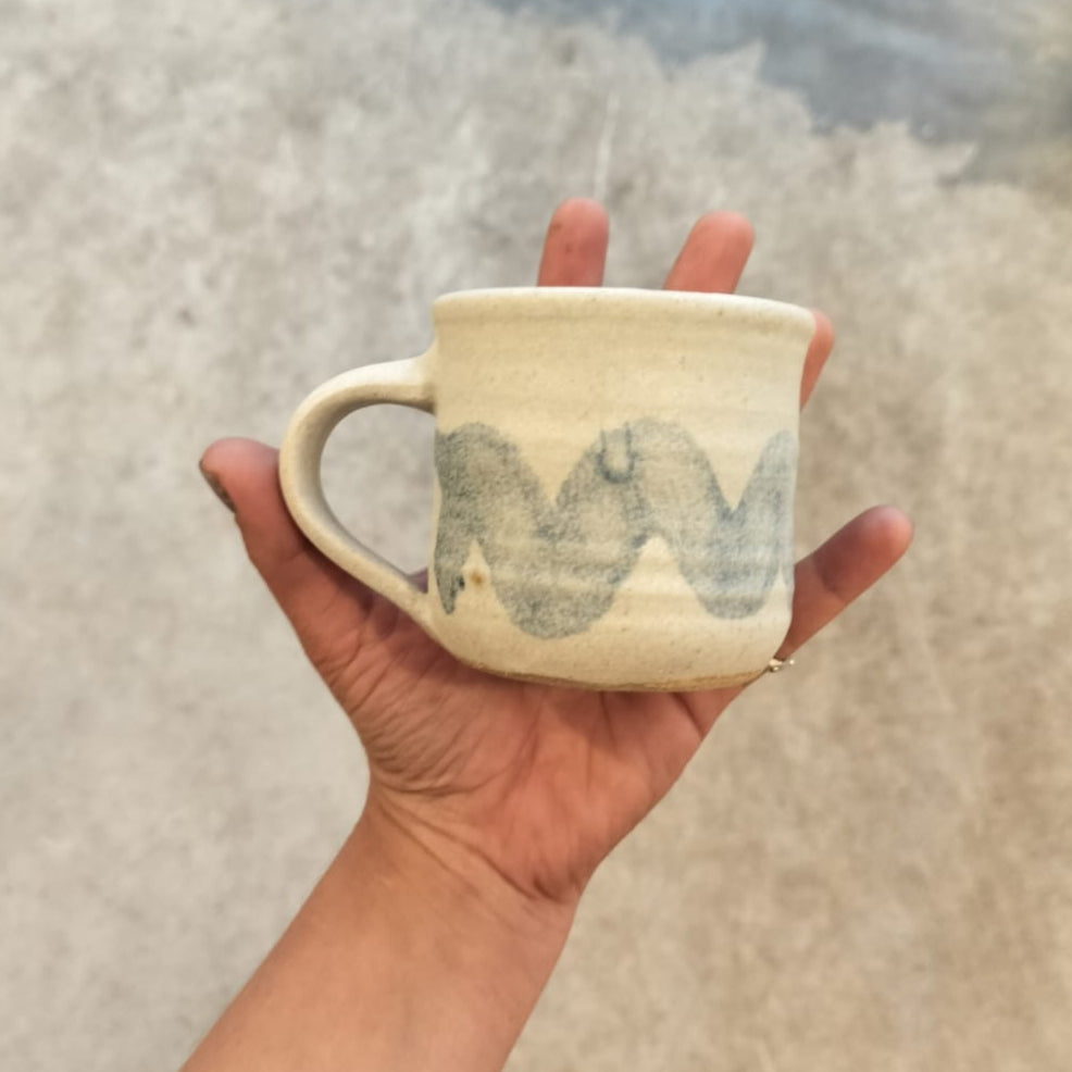 Henry Anderson-Brown - Morning Coffee Mug In White With Blue Wiggle