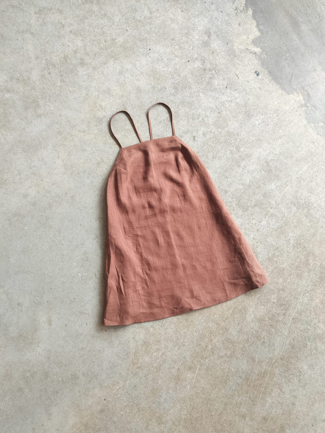 Atwin The Label - The Solstice Mini Dress In Cocoa Ramie Linen