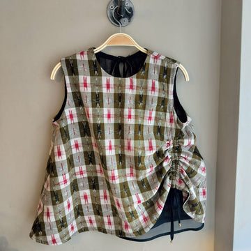 Elsom - Drawstring Top in Green Weave