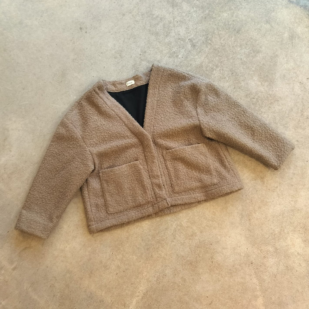 Atwin - Boxy Jacket In Beige Curly Wool