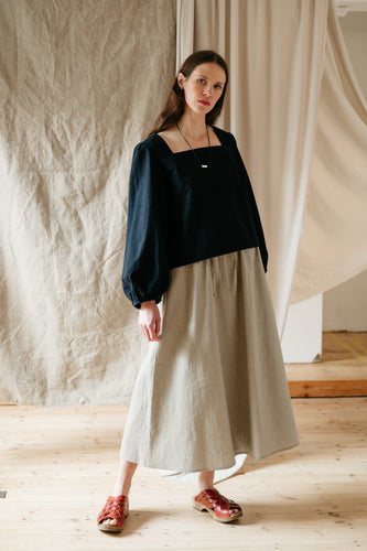 handmade drawstring linen skirt in natural ramie linen | slow fashion | linen maxi skirt 