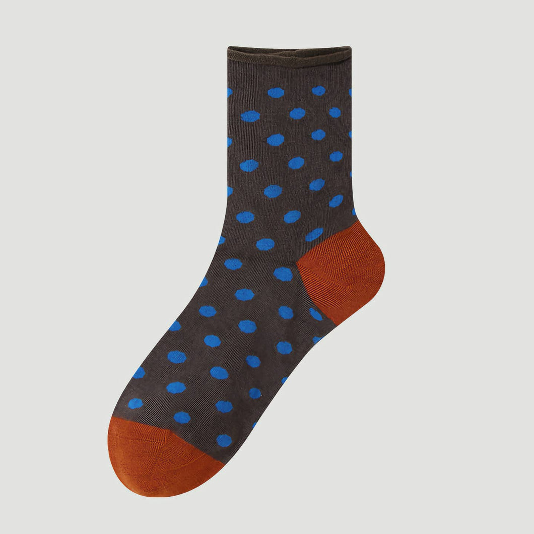 Happy Knits - Mulberry Silk Blend Socks In Grey And Cobalt Polka