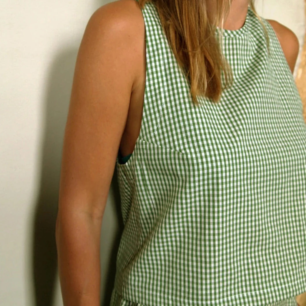 Kaely Russell Studio - Tie Vest In Green Gingham