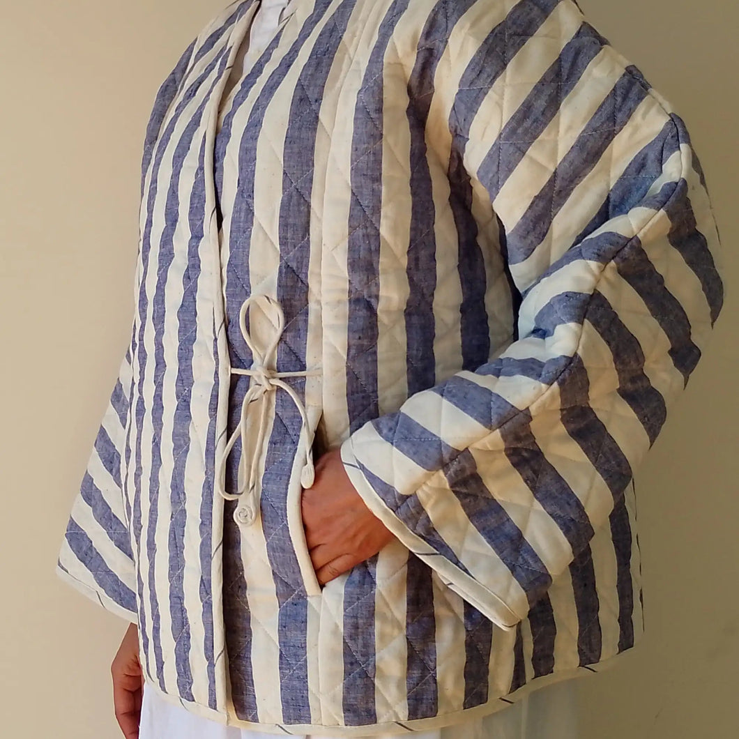 Cotton Conscious - Reversible Cotton Quilted Jacket In Blue Stripe