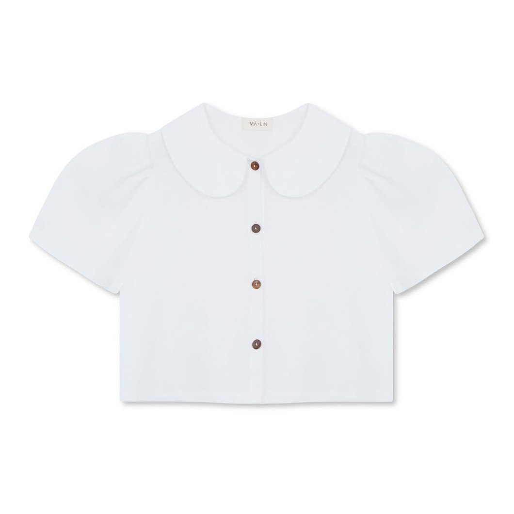 Má + Lin - Frances Cropped Blouse In White Linen