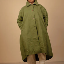 Load image into Gallery viewer, Lora Gene - Waxed Cotton Asymmetric Coat In Olive
