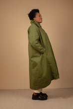 Load image into Gallery viewer, Lora Gene - Waxed Cotton Asymmetric Coat In Olive
