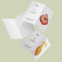 Load image into Gallery viewer, Two greetings cards with illustrations of vegetables on a light green background
