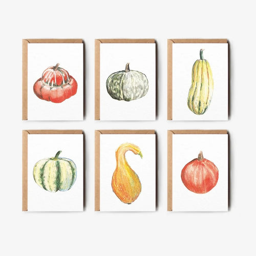 Set of six framed prints of gourds on a white background